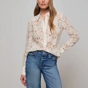 L'AGENCE Anita Floral Lace Button-Front Blouse